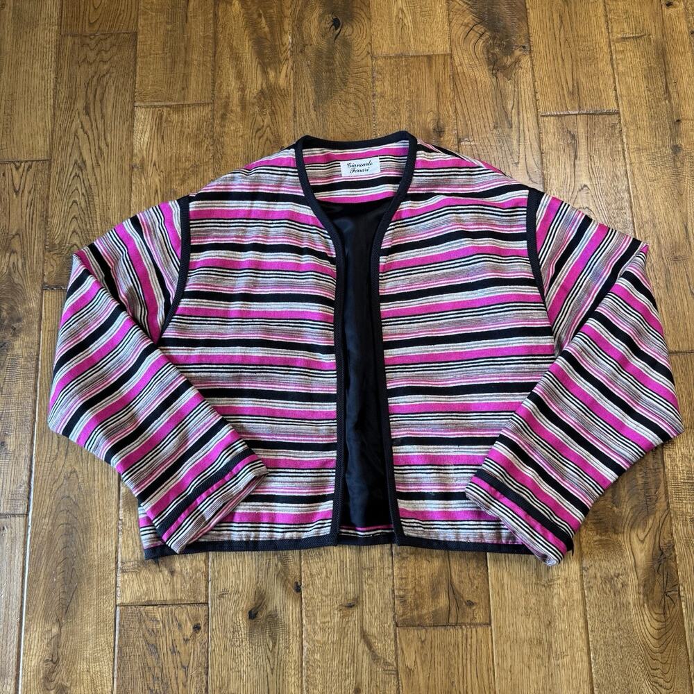 VTG Giancarlo Ferrari Blazer Jacket Sz L Pink 100% Silk Striped Long Sleeve Open
